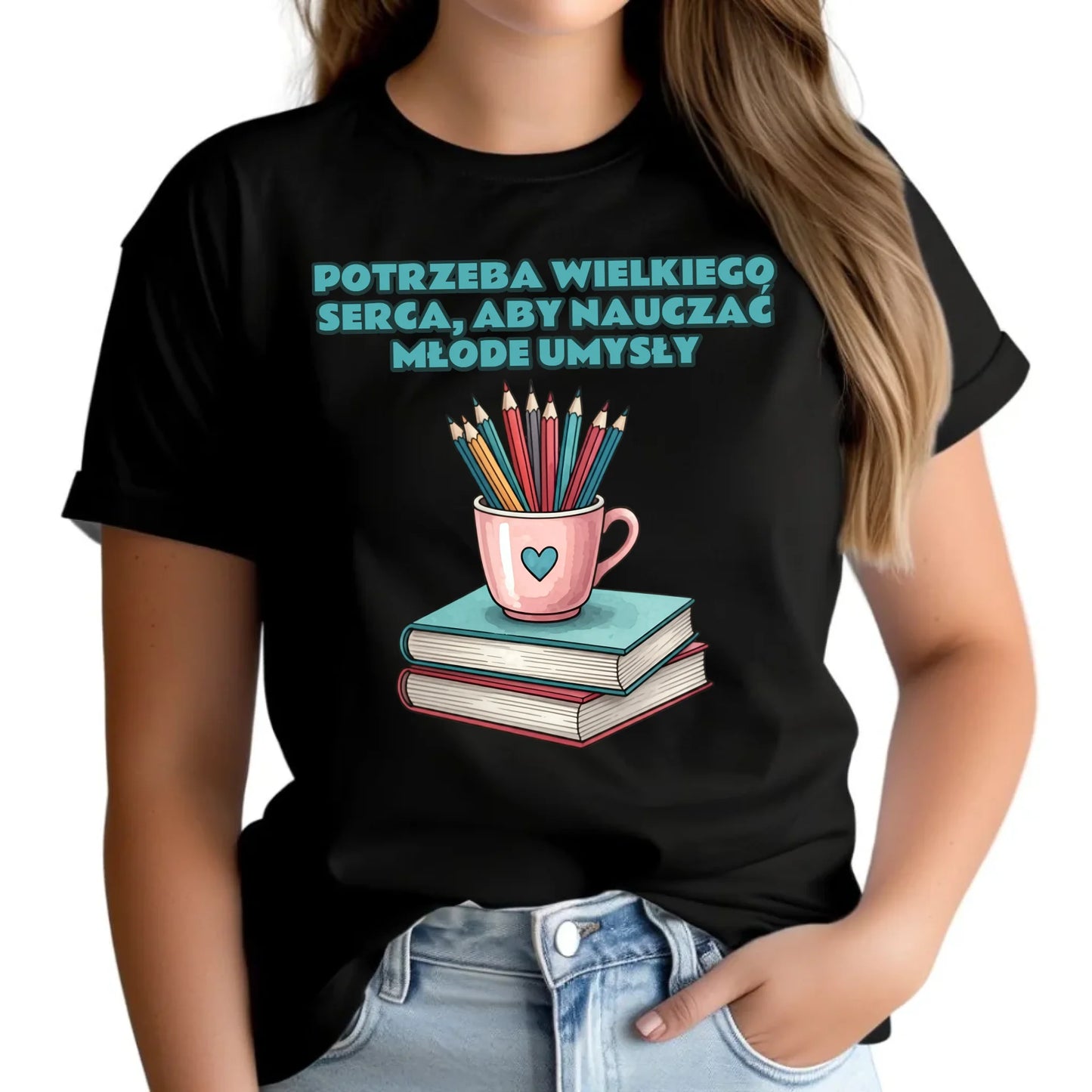 Potrzeba wielkiego serca, by nauczać młode umysły | Koszulka prezent dla nauczycielki N13 - StoryCups.pl