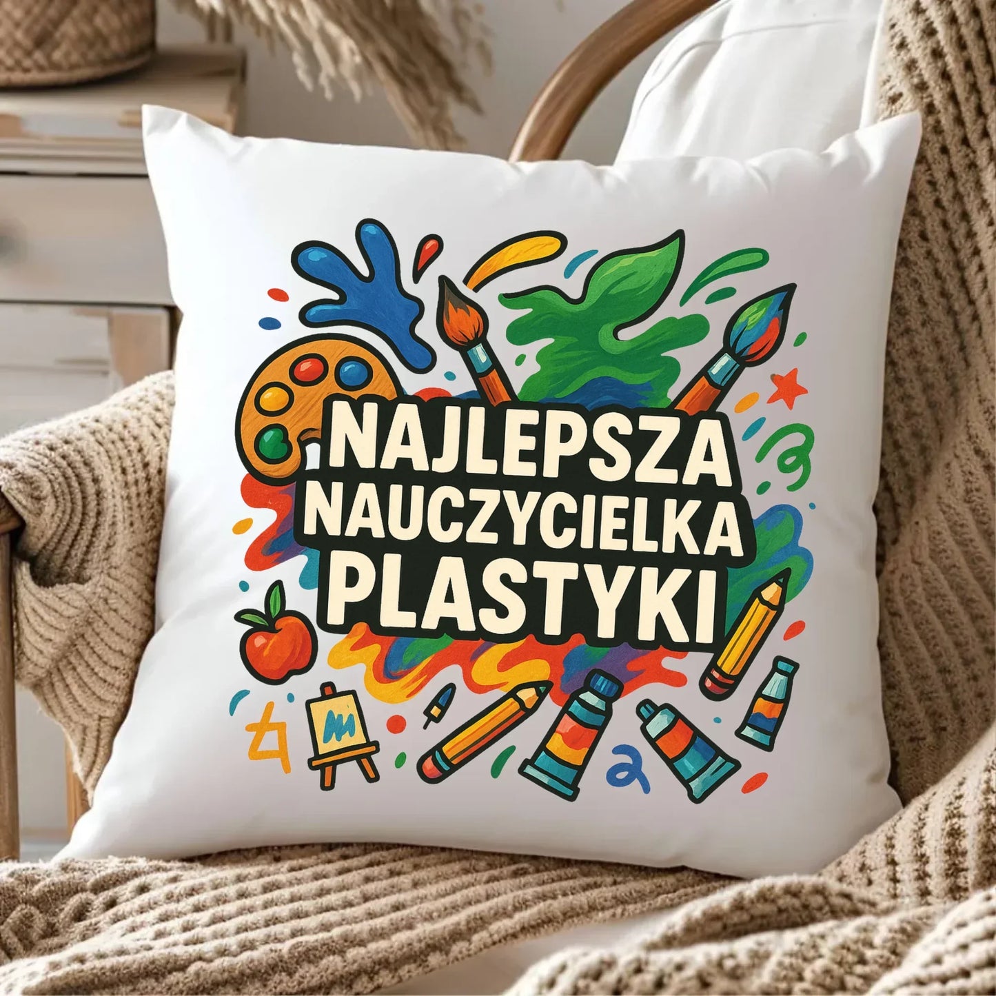 Najlepsza nauczycielka plastyki | Poduszka prezent dla nauczycielki N49 - StoryCups.pl