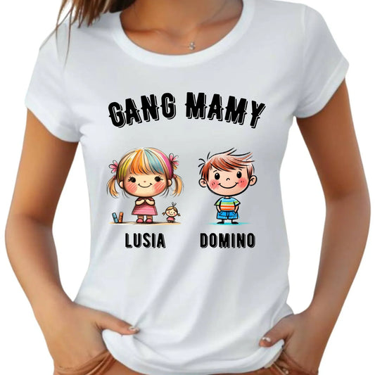 Gang Mamy imiona dzieci | Koszulka damska biała prezent na Dzień Matki DM09 - StoryCups.pl
