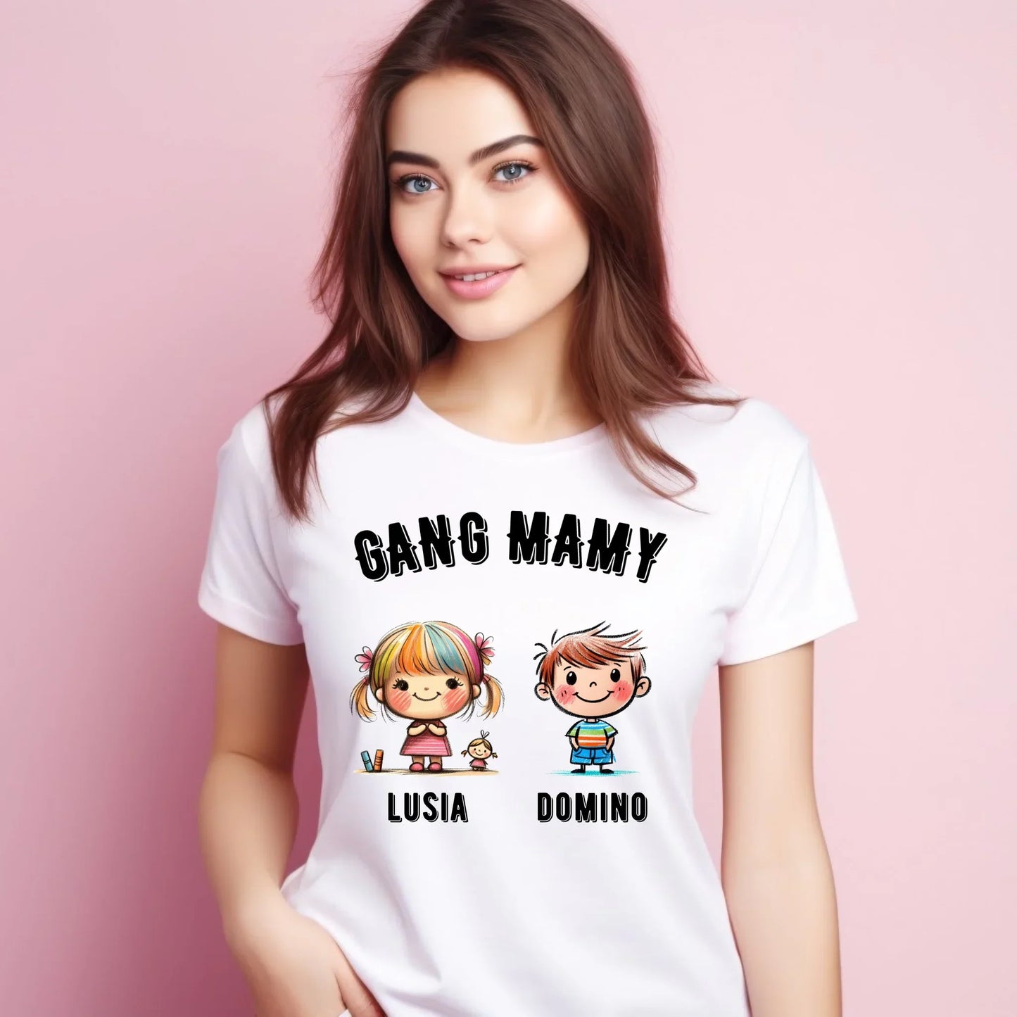 Gang Mamy imiona dzieci | Koszulka damska biała prezent na Dzień Matki DM09 - StoryCups.pl