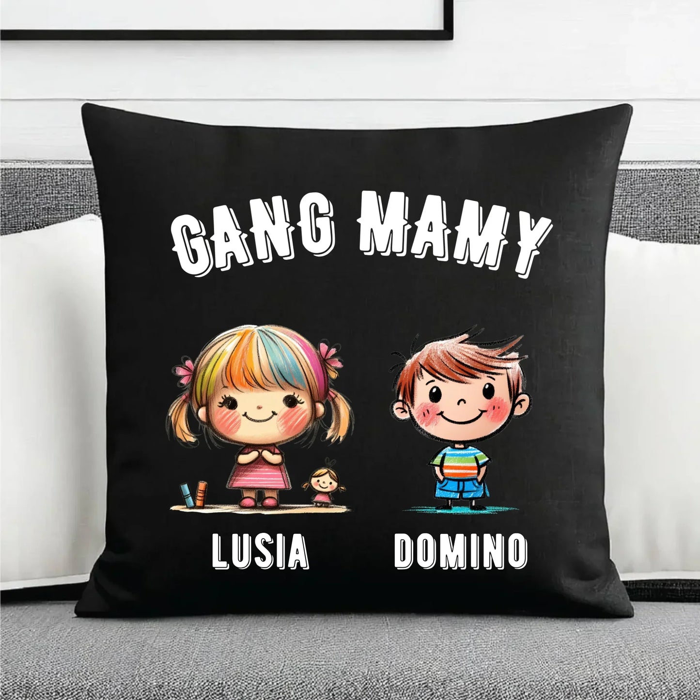 Gang Mamy imiona dzieci | Poduszka dekoracyjna prezent na Dzień Matki DM09 - StoryCups.pl