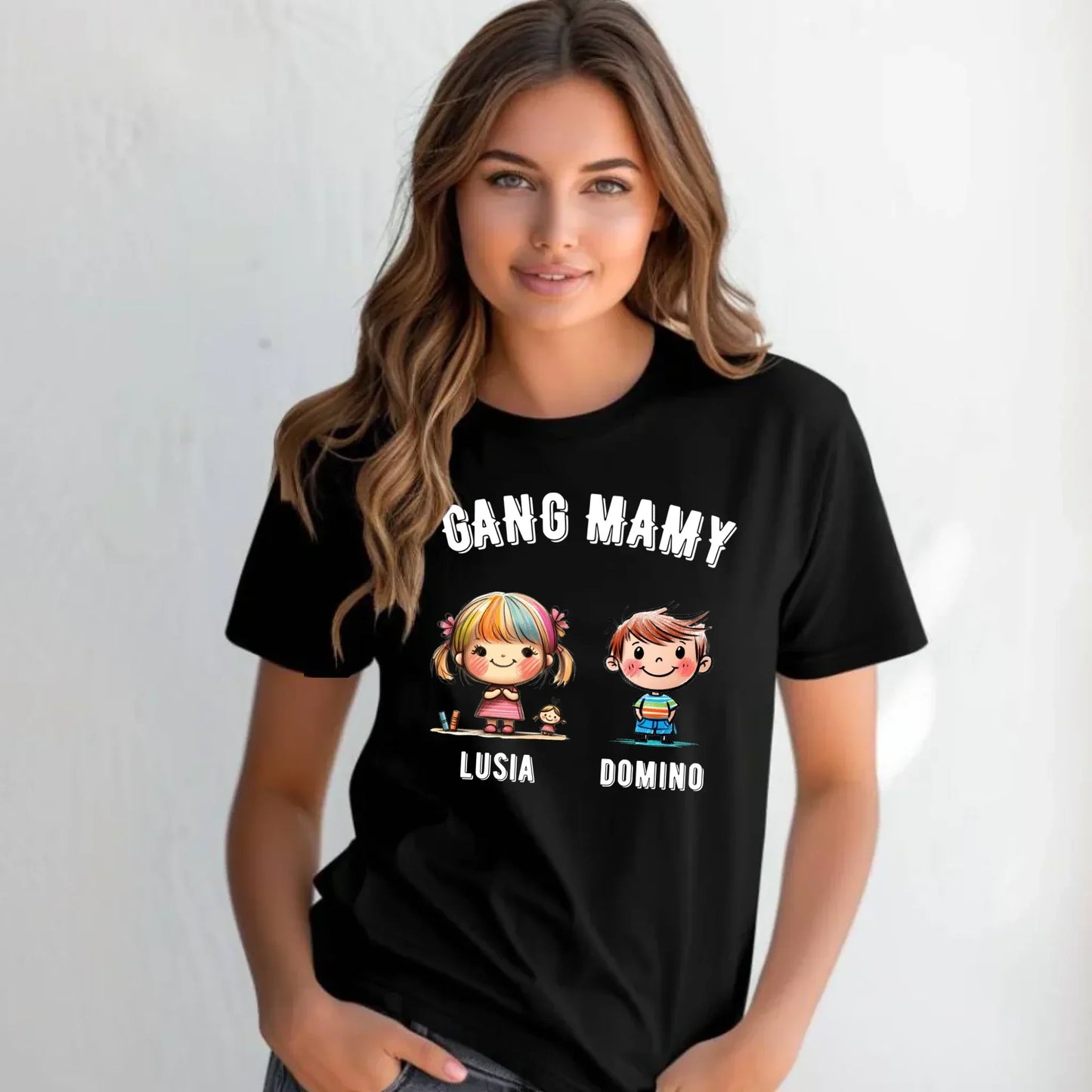 Gang Mamy imiona dzieci | Koszulka damska czarna prezent na Dzień Matki DM09 - StoryCups.pl