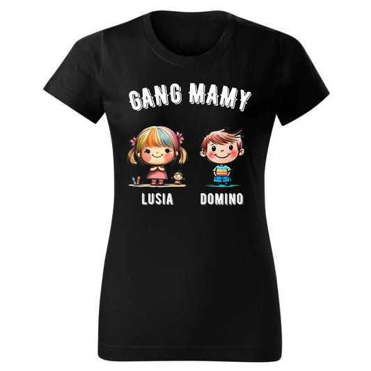 Gang Mamy imiona dzieci | Koszulka damska czarna prezent na Dzień Matki DM09 - StoryCups.pl