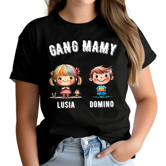Gang Mamy imiona dzieci | Koszulka damska czarna prezent na Dzień Matki DM09 - StoryCups.pl