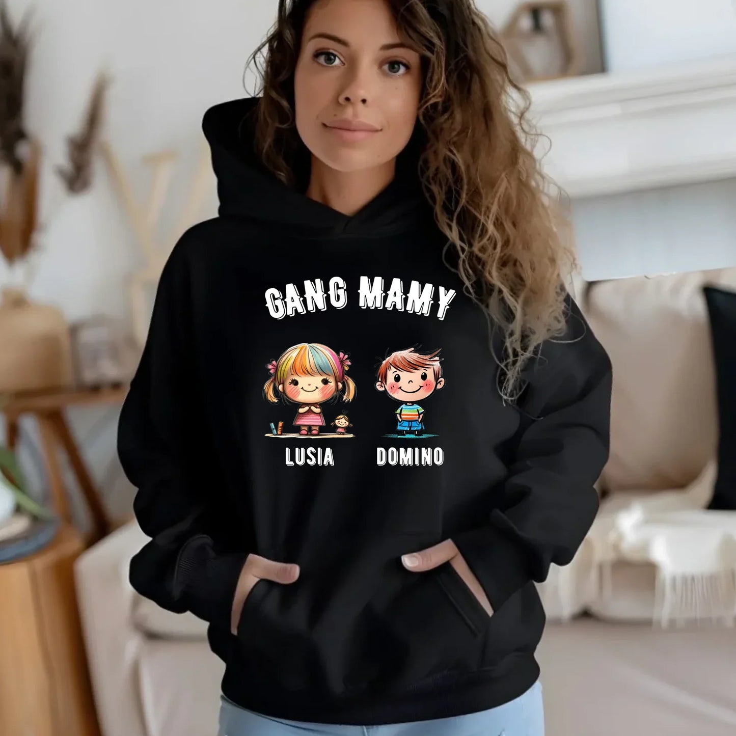 Gang Mamy imiona dzieci | Bluza damska z kapturem prezent na Dzień Matki DM09 - StoryCups.pl
