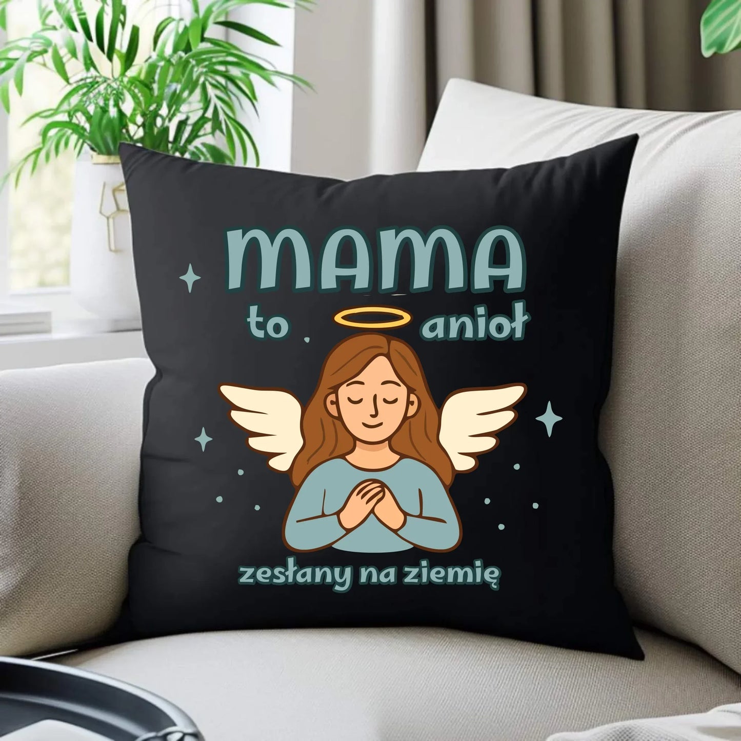 Mama to anioł zesłany na ziemię | Poduszka dekoracyjna na prezent DM30 - StoryCups.pl