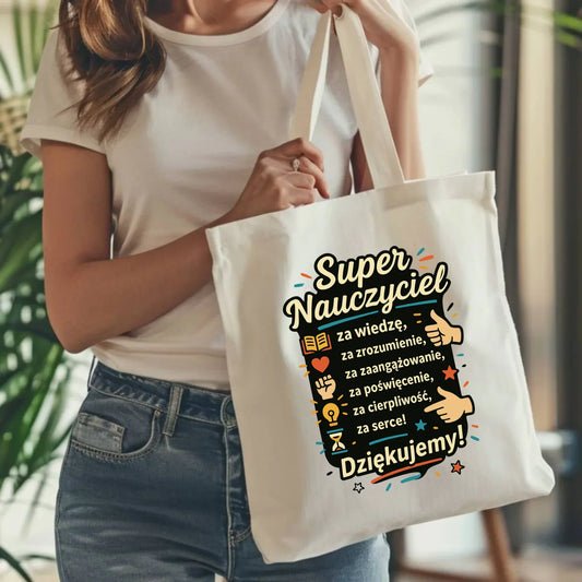 Super Nauczyciel Podziękowanie | Torba prezent na Zakończenie Roku Szkolnego N32 - StoryCups.pl