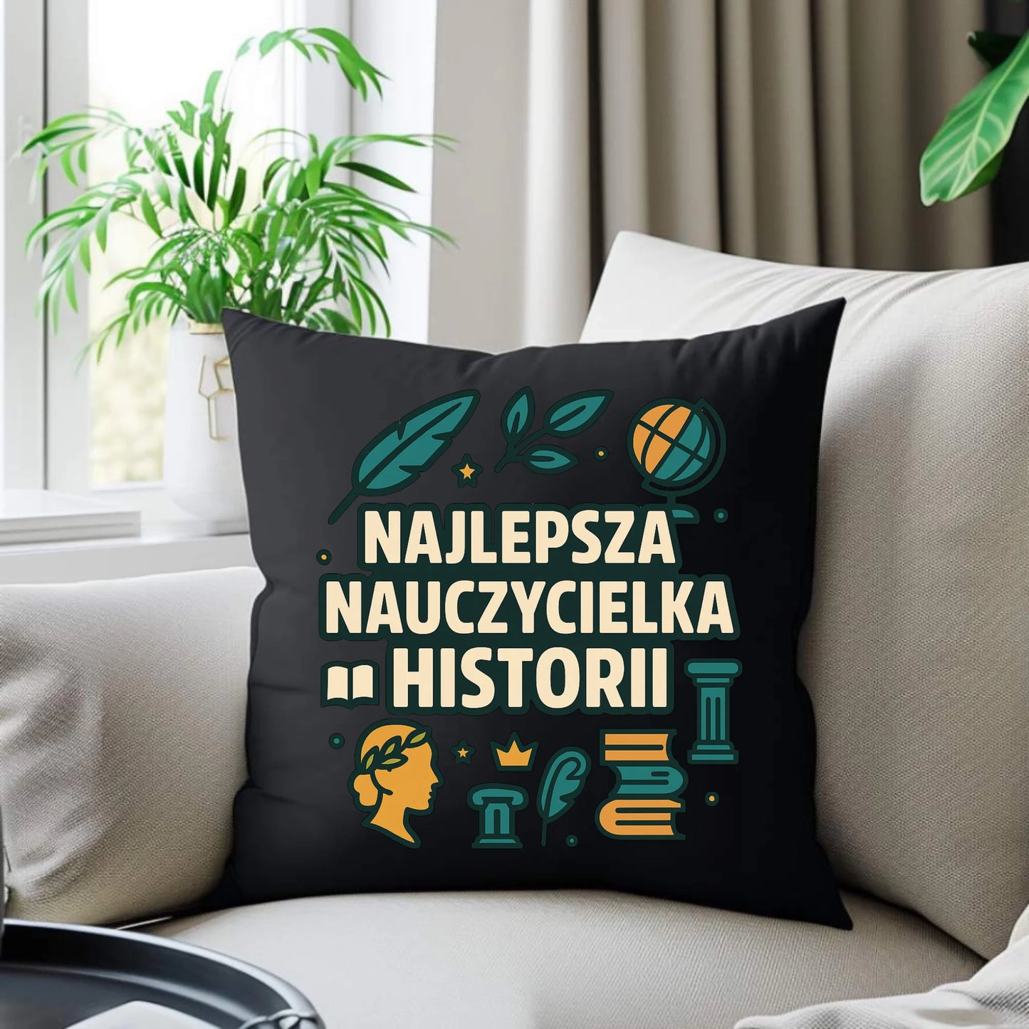 Prezent dla nauczyciela czarna poduszka dekoracyjna NAUCZYCIEL ZAKOŃCZENIE ROKU SZKOLNEGO