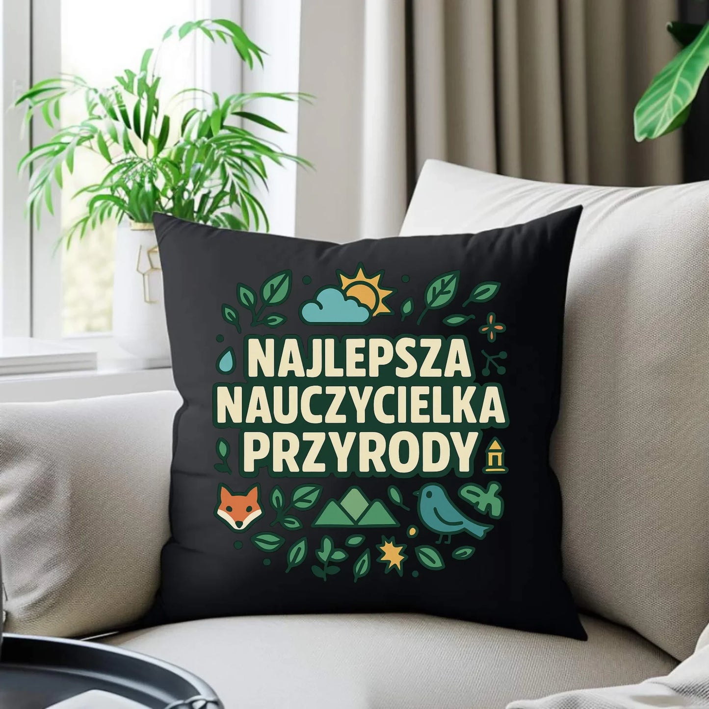 Prezent dla nauczyciela czarna poduszka dekoracyjna NAUCZYCIEL ZAKOŃCZENIE ROKU SZKOLNEGO