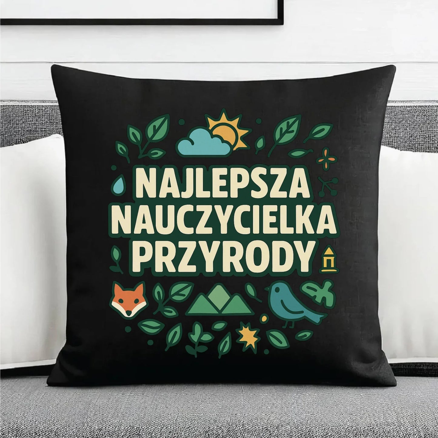 Prezent dla nauczyciela czarna poduszka dekoracyjna NAUCZYCIEL ZAKOŃCZENIE ROKU SZKOLNEGO
