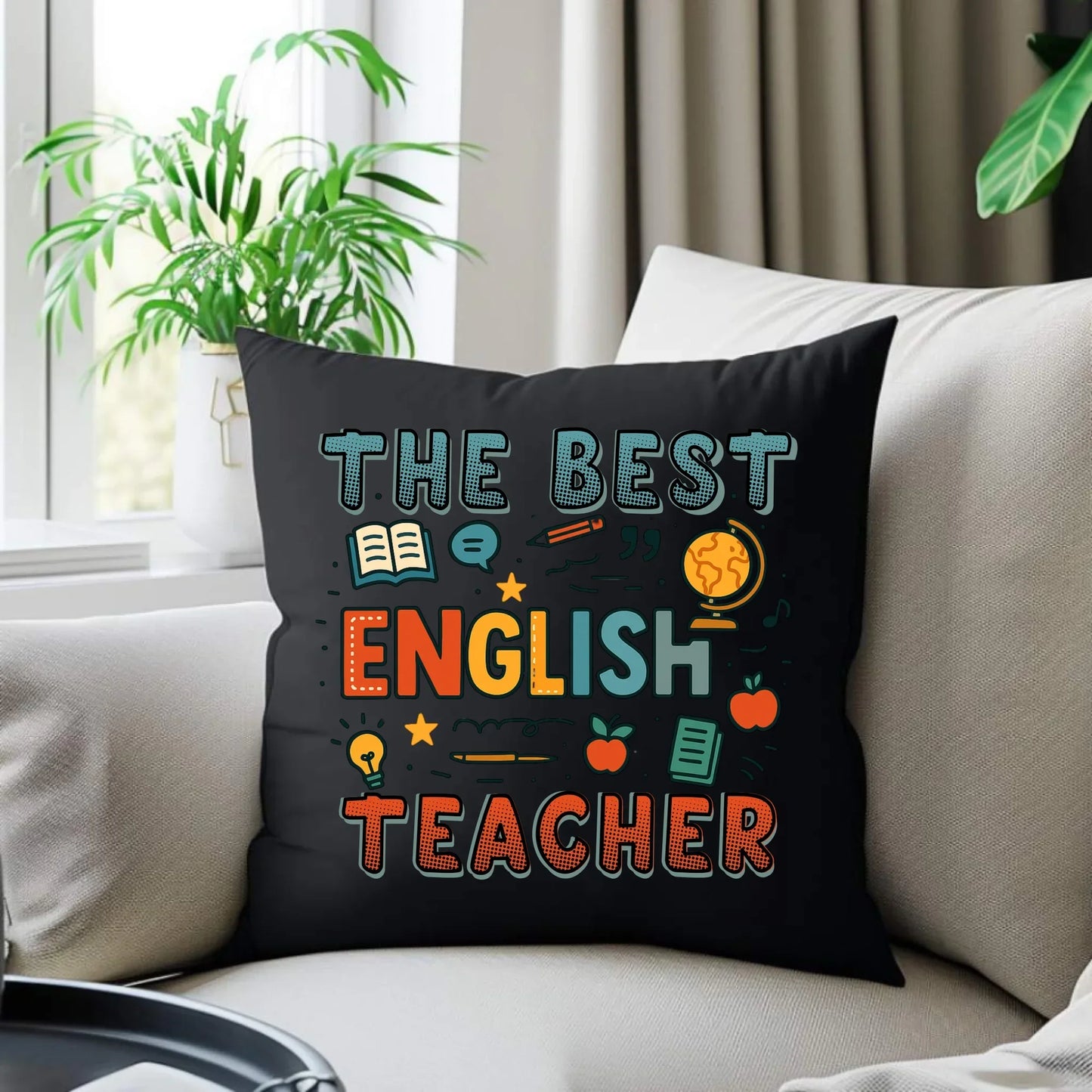 The best english teacher | Poduszka dekoracyjna dla nauczyciela angielskiego N53 - StoryCups.pl