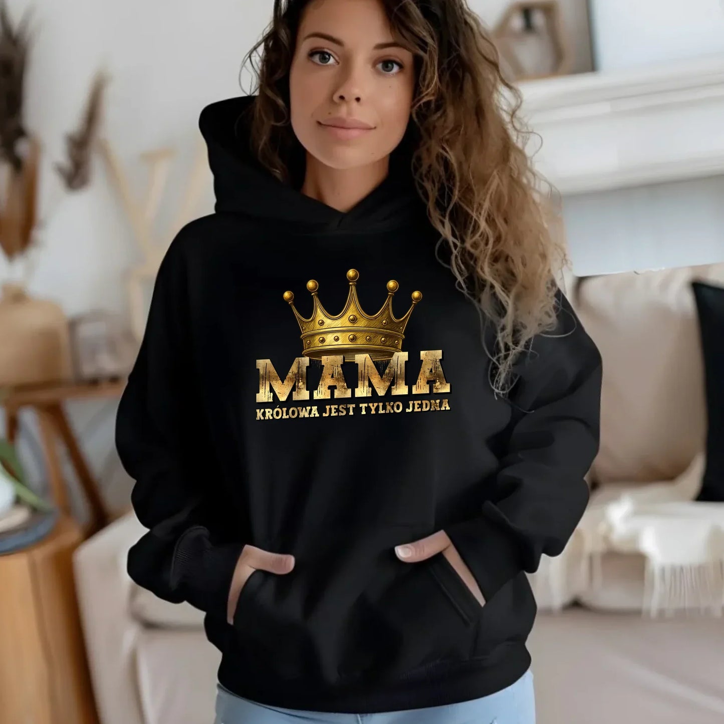 Królowa jest tylko jedna mama | Damska bluza z kapturem DM33 - StoryCups.pl