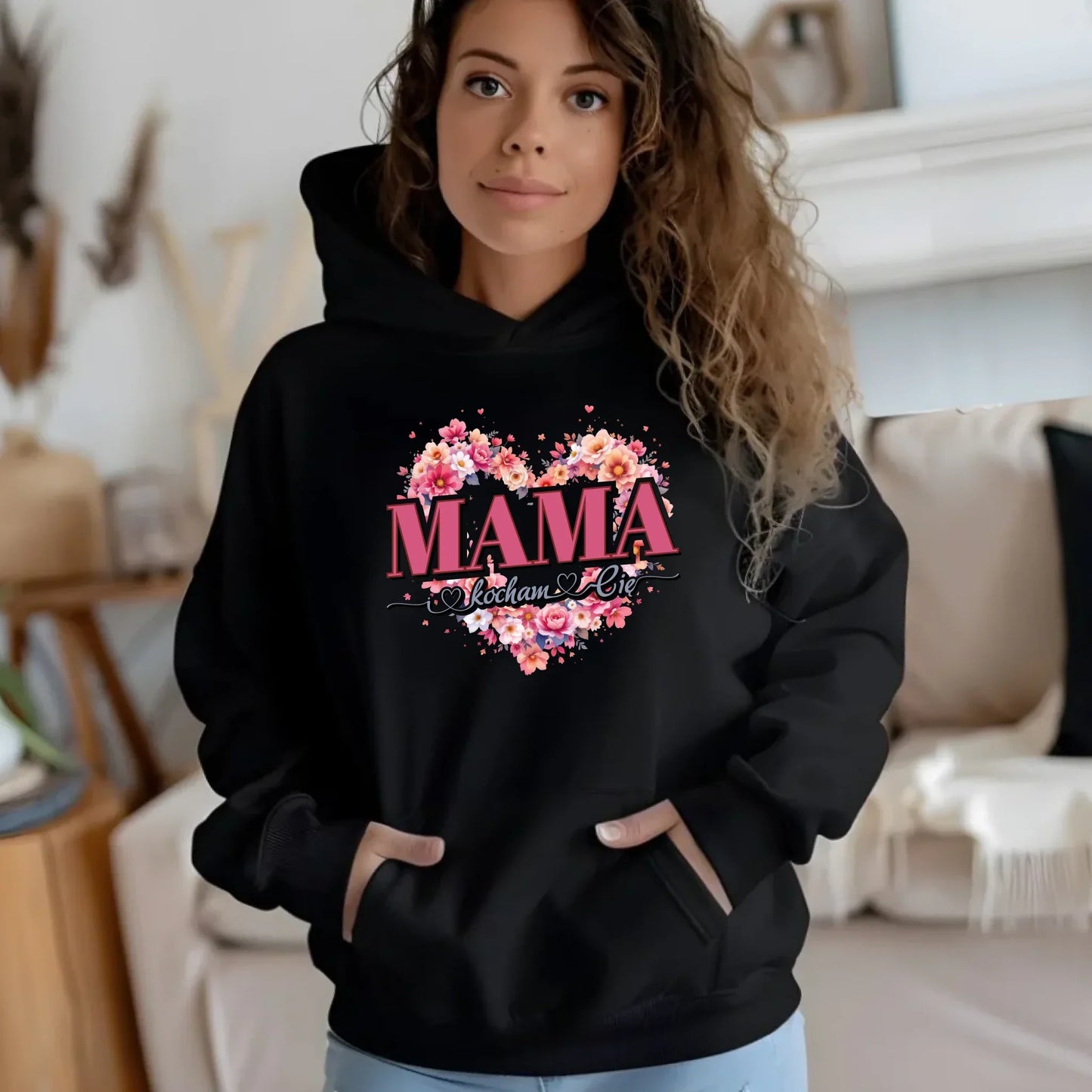 Kocham Cię | Damska bluza z kapturem dla mamy DM39 - StoryCups.pl