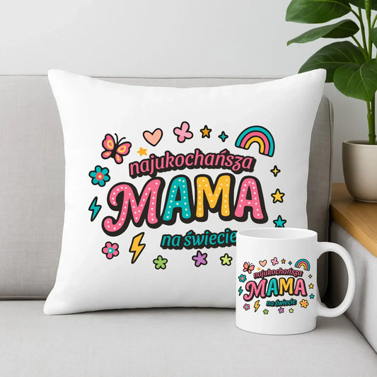 Najukochańsza mama na świecie | Zestaw poduszka i kubek dla mamy na prezent DM03 - StoryCups.pl