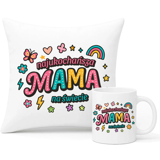 Najukochańsza mama na świecie | Zestaw poduszka i kubek dla mamy na prezent DM03 - StoryCups.pl