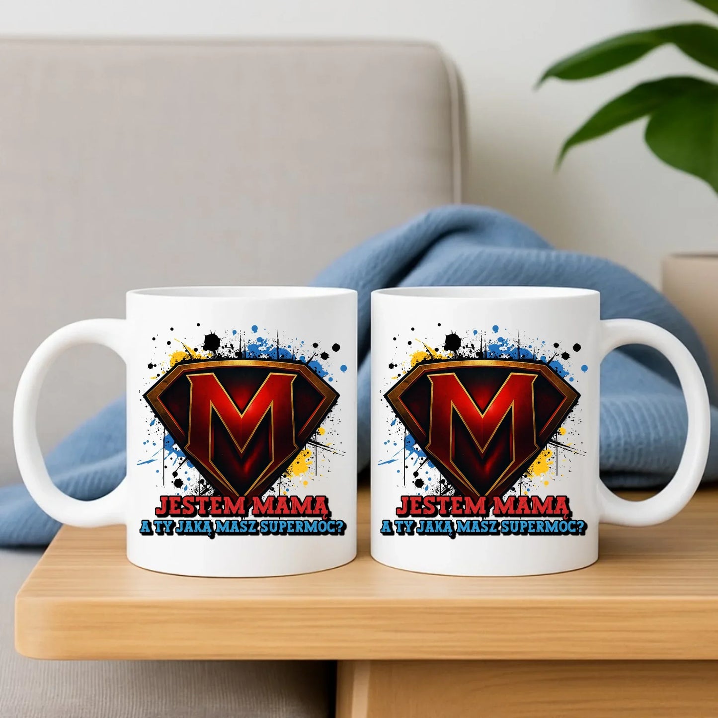 Jestem mamą, a Ty jaką masz super moc? | Zestaw poduszka i kubek dla mamy na prezent DM04 - StoryCups.pl