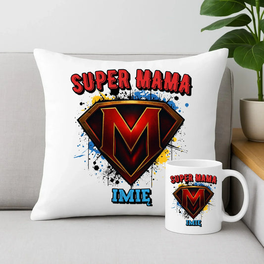 Super mama | Zestaw poduszka i kubek prezent na Dzień Mamy DM07 - StoryCups.pl