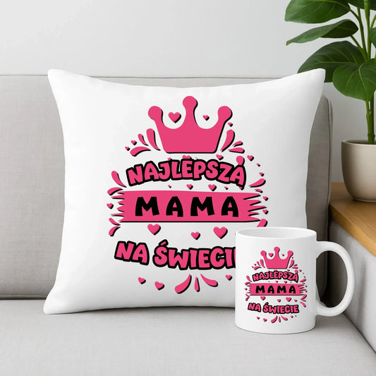 Najlepsza mama na świecie | Zestaw poduszka i kubek prezent na Dzień Mamy DM08 - StoryCups.pl