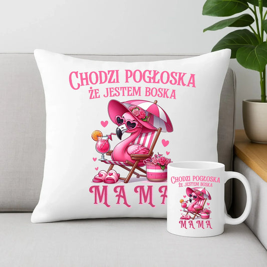 Chodzi pogłoska, że jestem boska | Zestaw poduszka i kubek prezent dla mamy DM14 - StoryCups.pl
