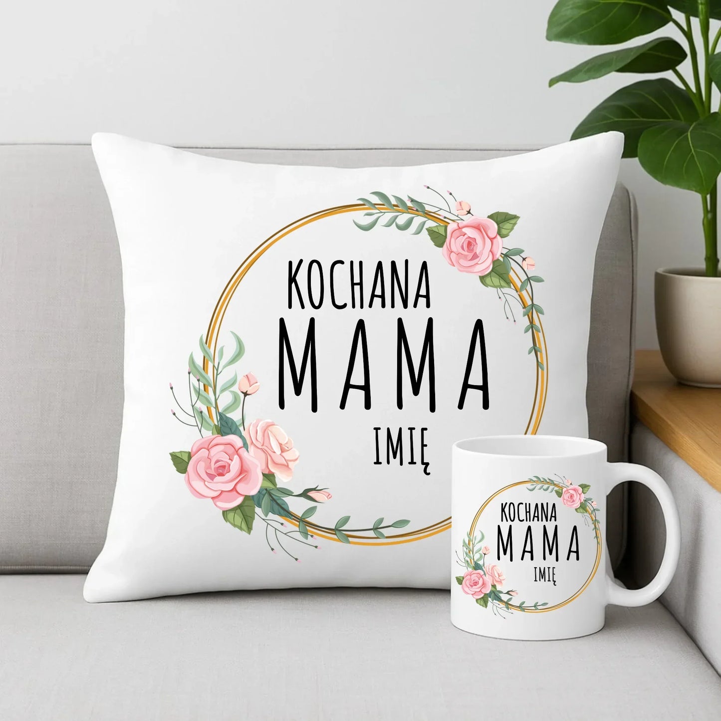 Kochana mama imię | Zestaw poduszka i kubek prezent dla mamy DM20 - StoryCups.pl