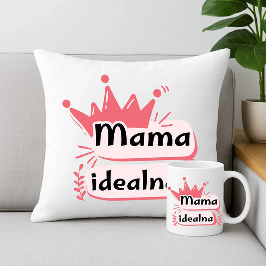 Mama idealna | Zestaw poduszka i kubek prezent dla mamy DM23 - StoryCups.pl