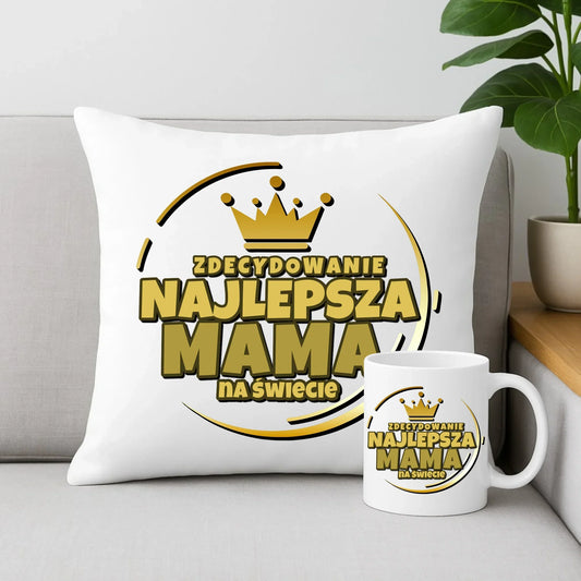 Zdecydowanie najlepsza mama | Zestaw poduszka i kubek prezent dla mamy DM25 - StoryCups.pl