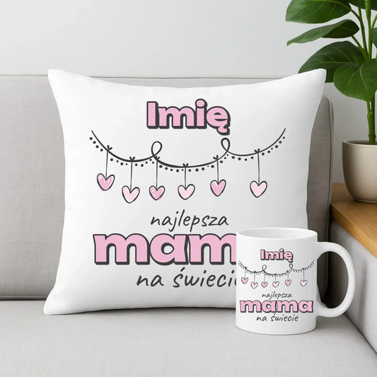 Najlepsza mama | Zestaw poduszka i kubek z imieniem prezent dla mamy DM27 - StoryCups.pl