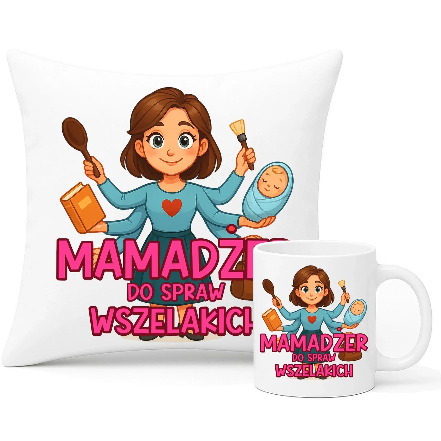 Mamadżer do spraw wszelakich | Zestaw poduszka i kubek prezent dla mamy DM28 - StoryCups.pl