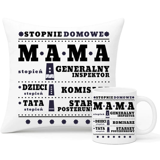 Generał mama policja | Zestaw poduszka i kubek prezent dla mamy DM41 - StoryCups.pl