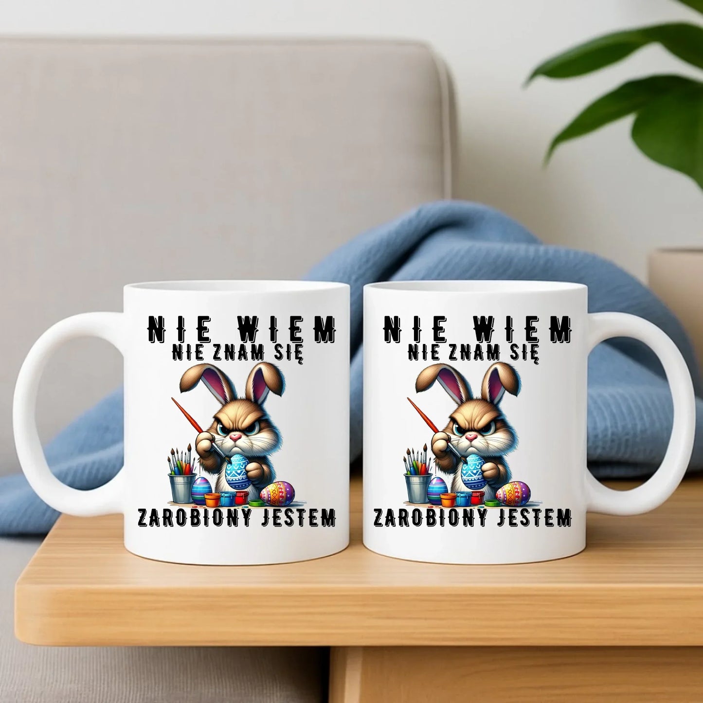 Nie wiem nie znam się zarobiony jestem | Zestaw poduszka i kubek Wielkanocny WN25 - StoryCups.pl