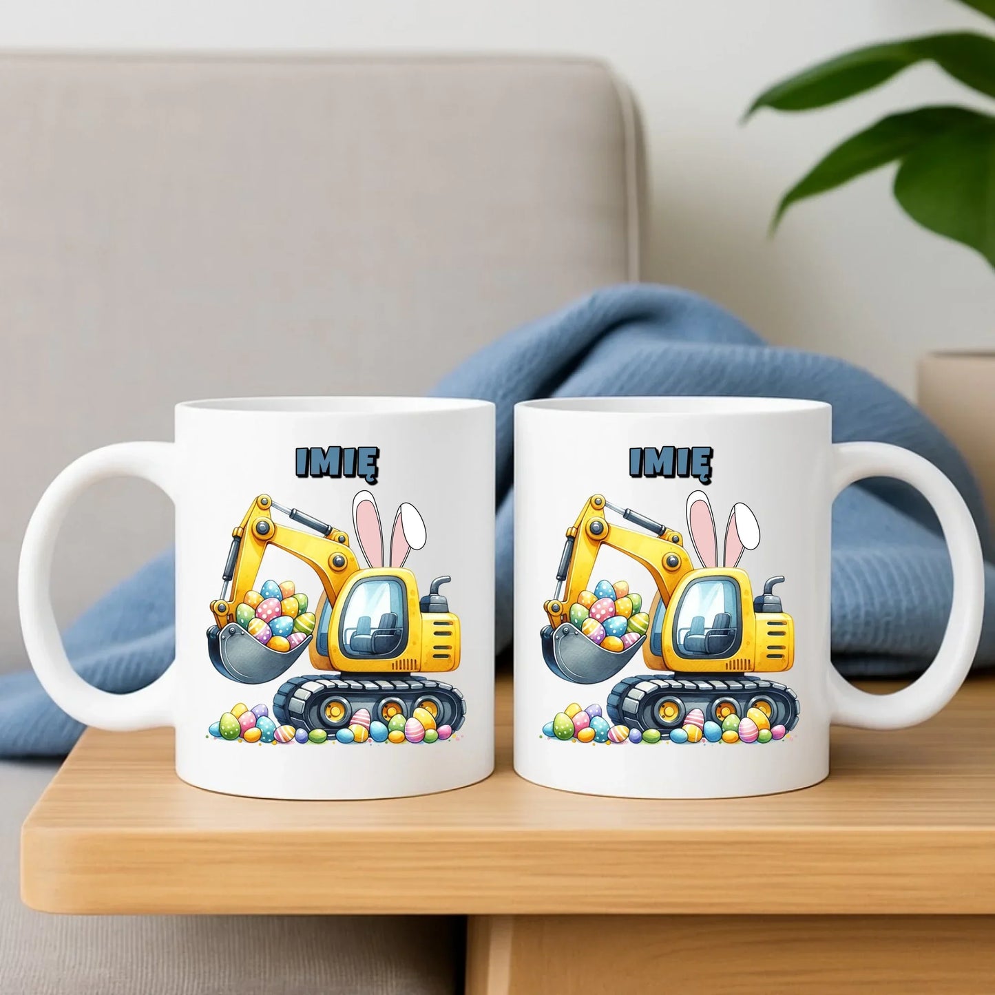 Koparka | Zestaw poduszka i kubek dla dziecka na Wielkanoc WN17 - StoryCups.pl