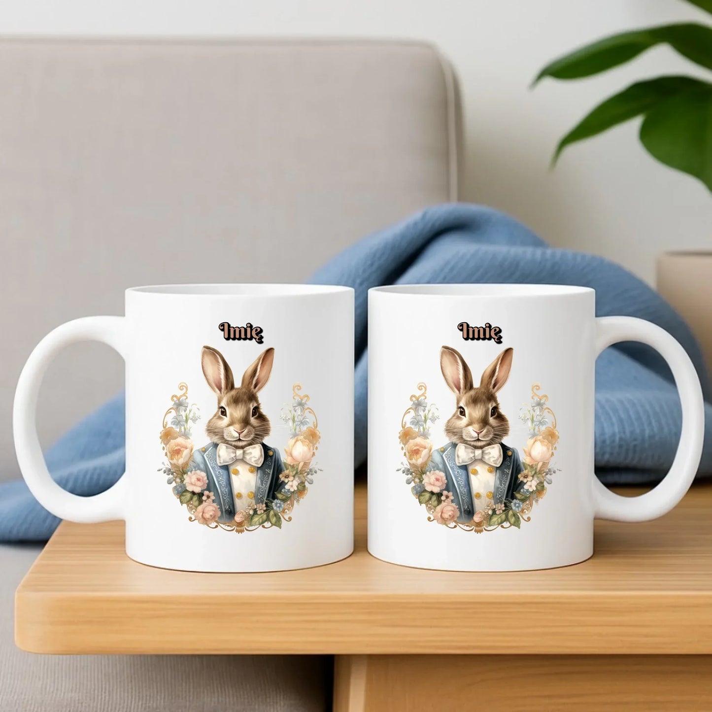 Pan Zając | Zestaw poduszka i kubek na Wielkanoc WN06 - StoryCups.pl