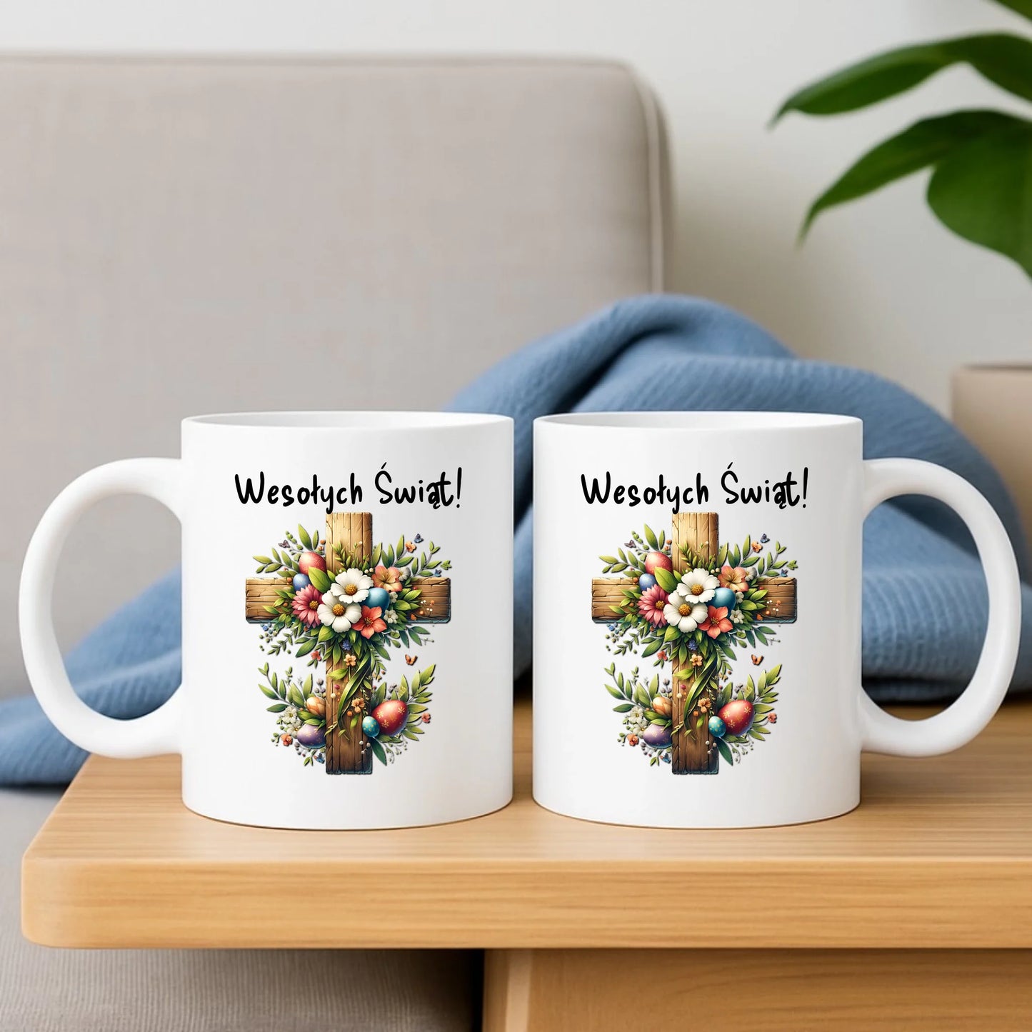 Zestaw na Wielkanoc poduszka i kubek WIELKANOCNY