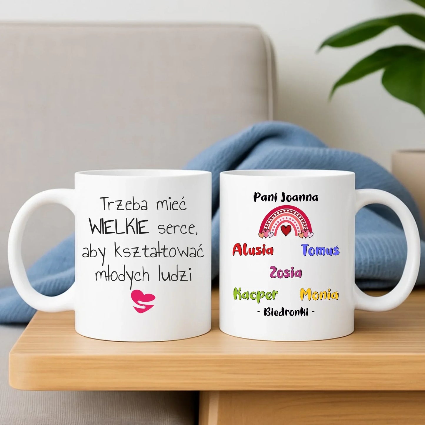 Trzeba mieć wielkie serce imiona dzieci 1-25 | Zestaw poduszka i kubek dla nauczycielki N14 - StoryCups.pl