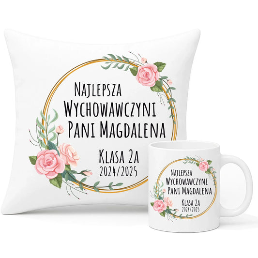 Najlepsza Wychowawczyni personalizacja | Zestaw poduszka i kubek dla nauczyciela N02 - StoryCups.pl