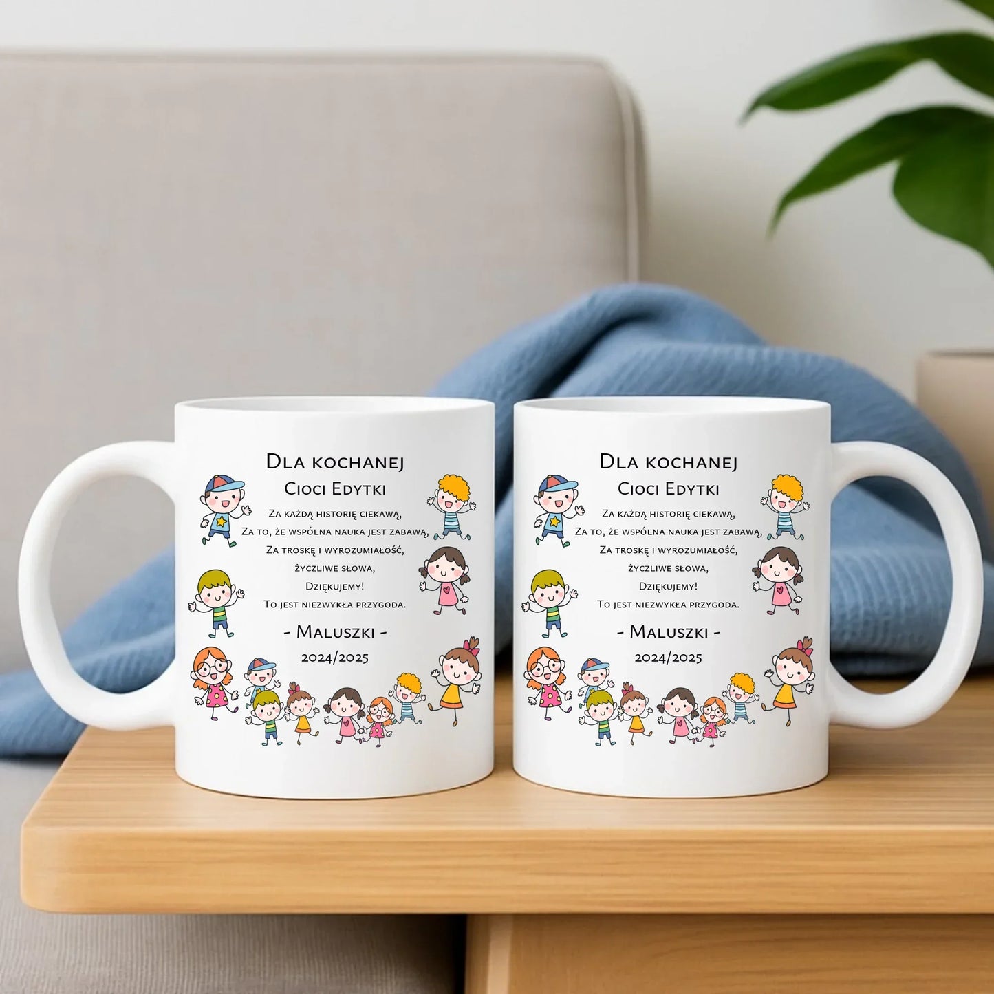 Podziękowanie od przedszkolaków | Zestaw poduszka i kubek dla nauczyciela N07 - StoryCups.pl