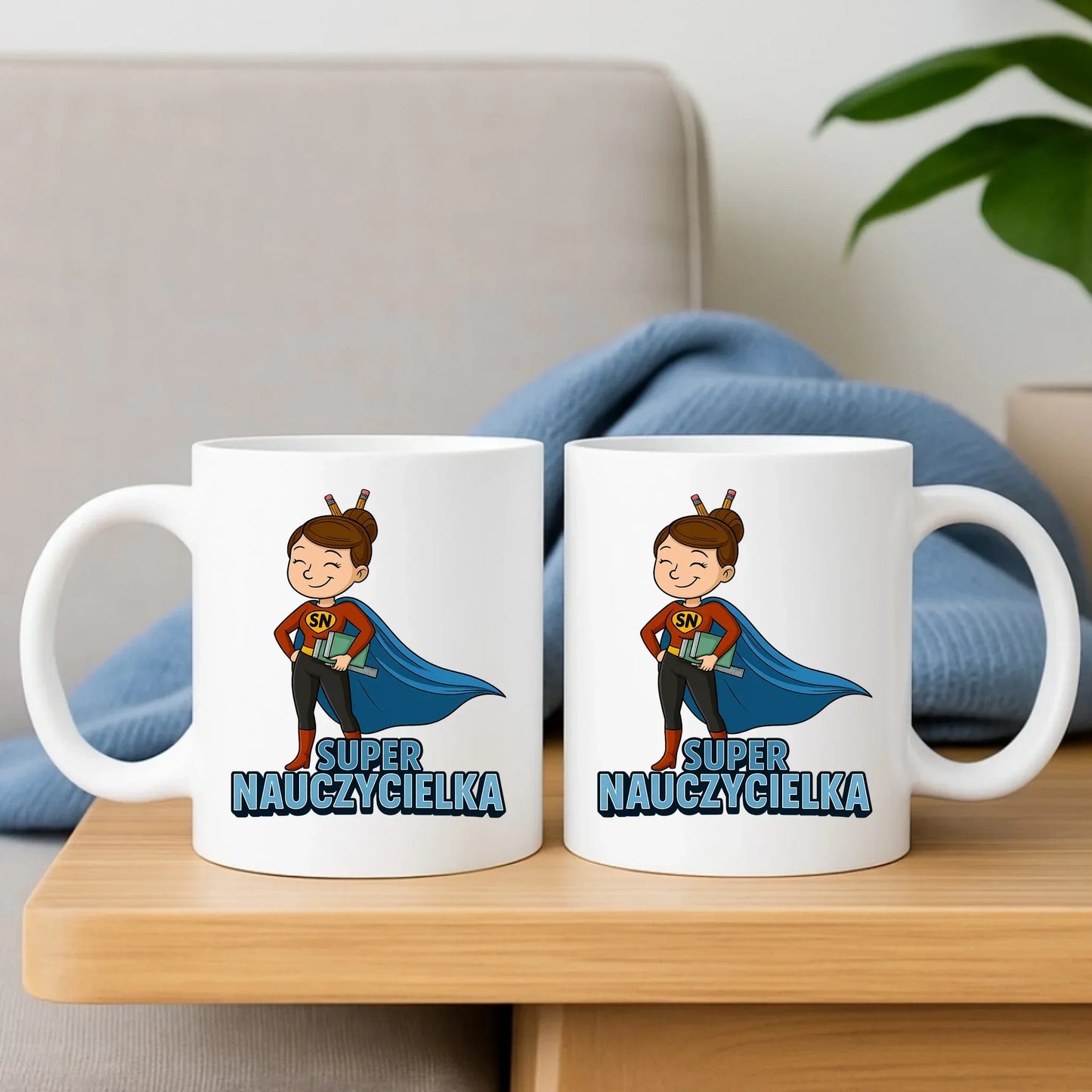 Super Nauczycielka | Zestaw poduszka i kubek na prezent dla nauczycielki N08 - StoryCups.pl
