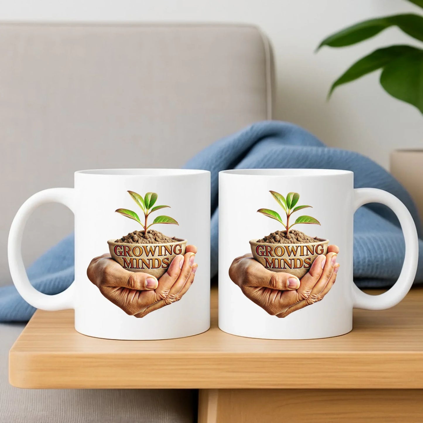 Growing minds | Zestaw poduszka i kubek dla nauczyciela N15 - StoryCups.pl