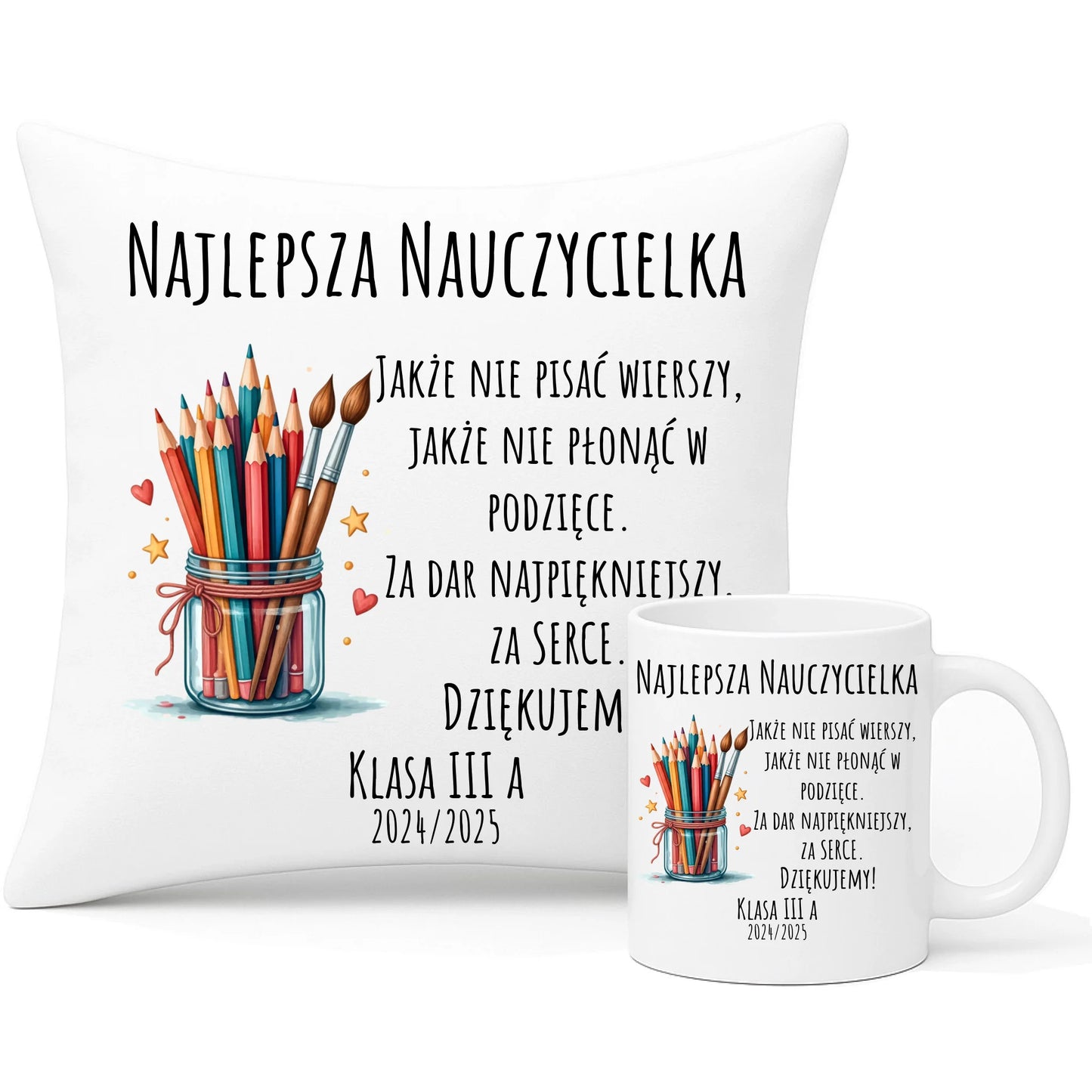 Zestaw prezentowy dla nauczyciela poduszka i kubek