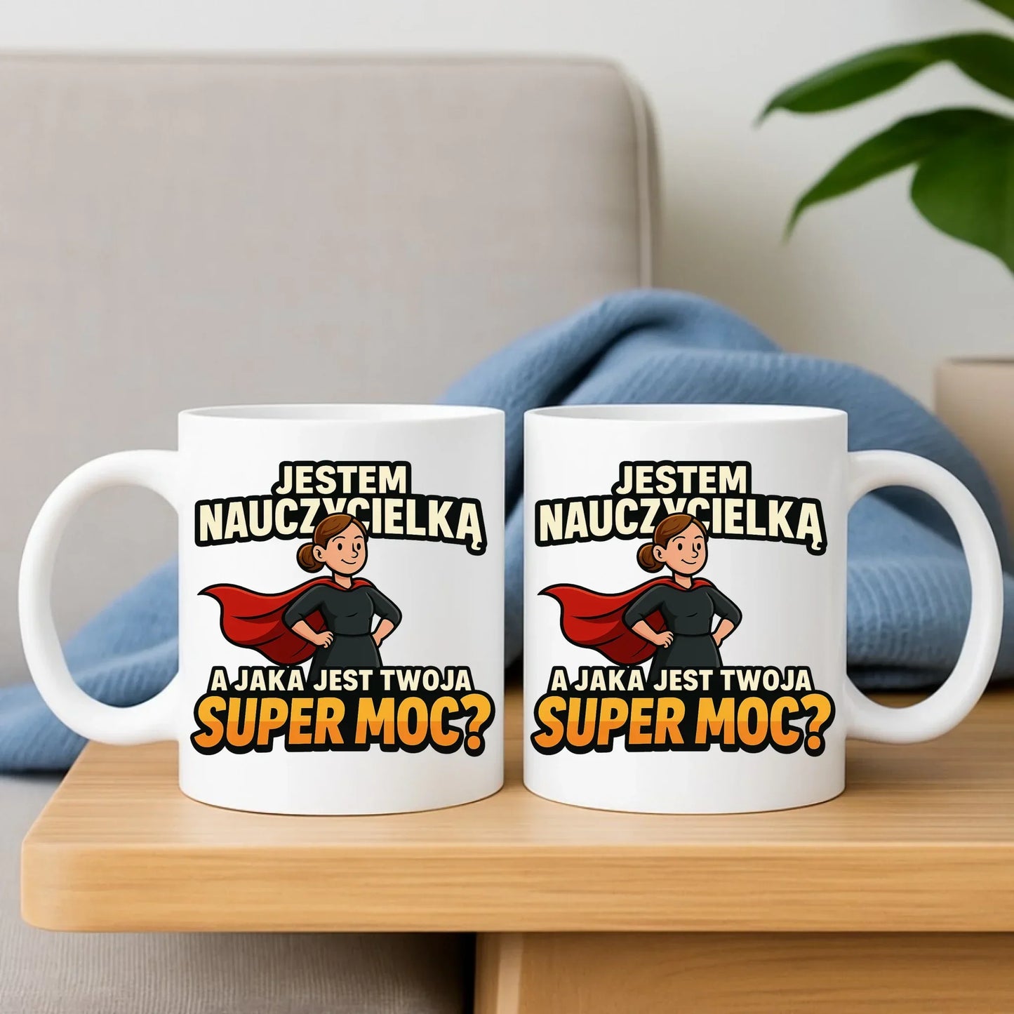 Jestem nauczycielką, a jak jest Twoja super moc? | Zestaw poduszka i kubek prezent dla nauczycielki N26 - StoryCups.pl