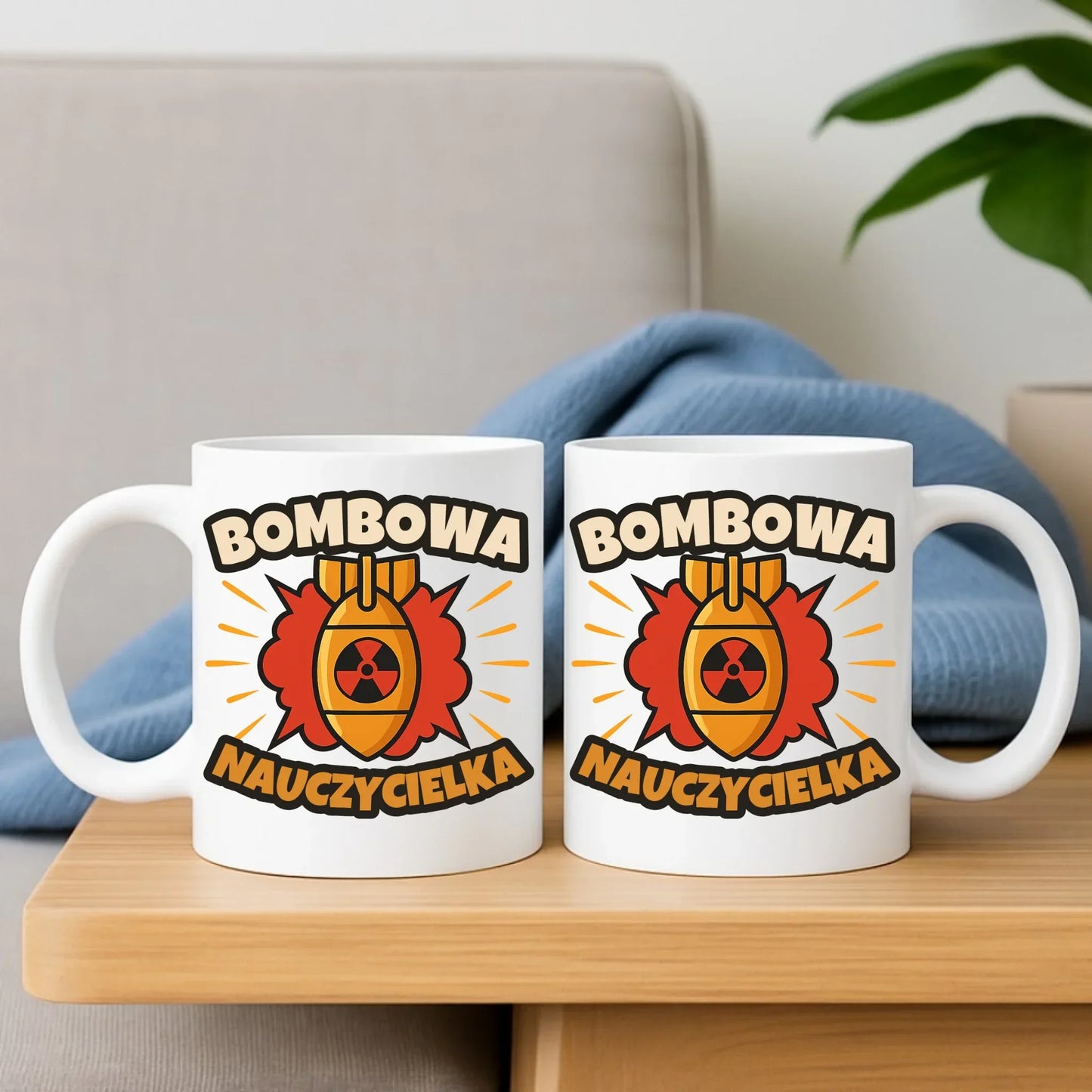 Bombowa nauczycielka | Zestaw poduszka i kubek prezent dla nauczycielki N34 - StoryCups.pl