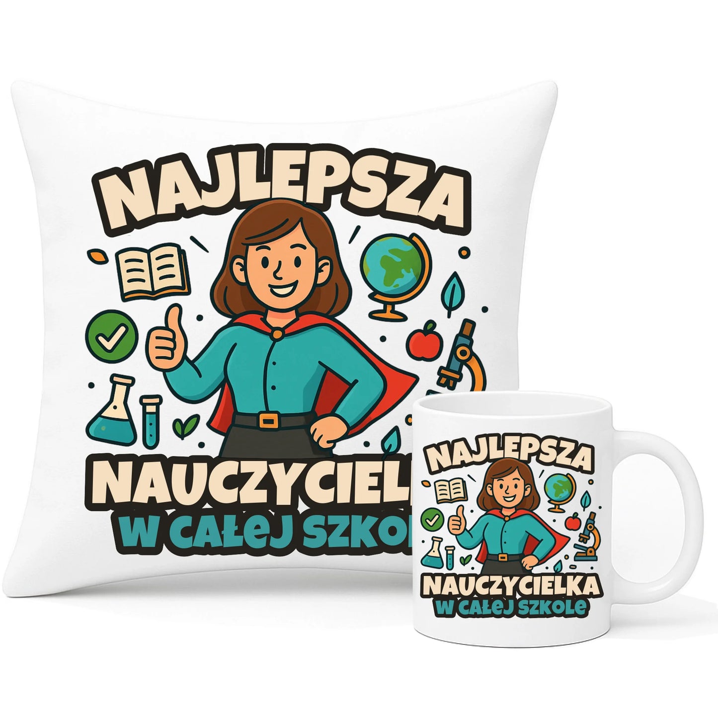 Zestaw prezentowy dla nauczyciela poduszka i kubek