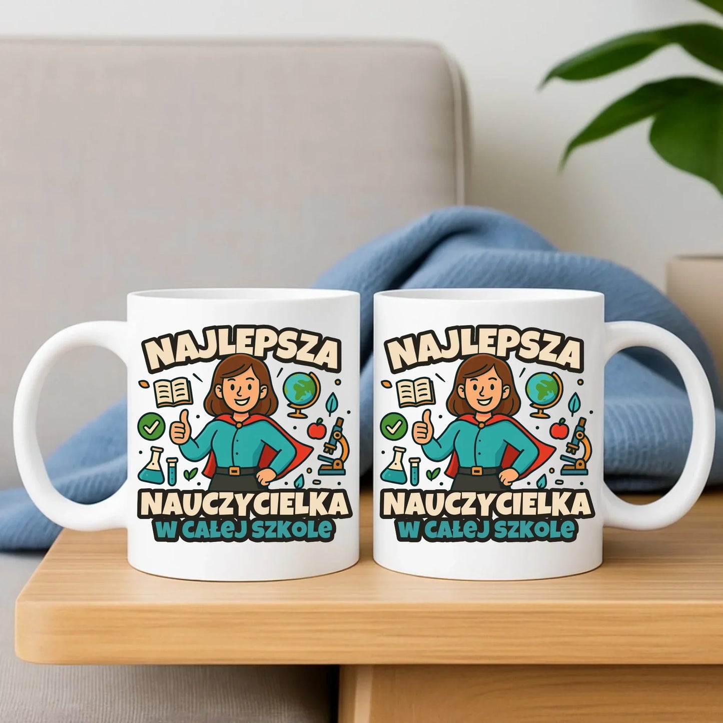 Najlepsza nauczycielka w całej szkole | Zestaw poduszka i kubek prezent nauczyciel N45 - StoryCups.pl