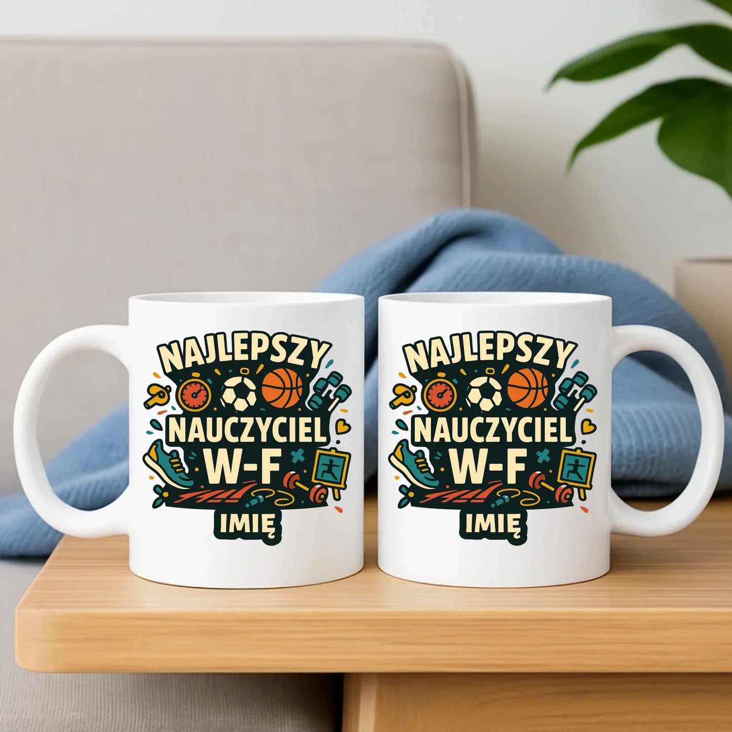 Najlepszy nauczyciel W-F | Zestaw poduszka i kubek prezent dla nauczyciela wychowania fizycznego N50 - StoryCups.pl