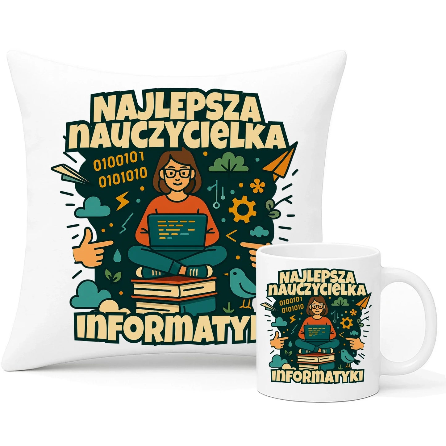 Najlepsza nauczycielka informatyki | Zestaw poduszka i kubek na prezent N51 - StoryCups.pl