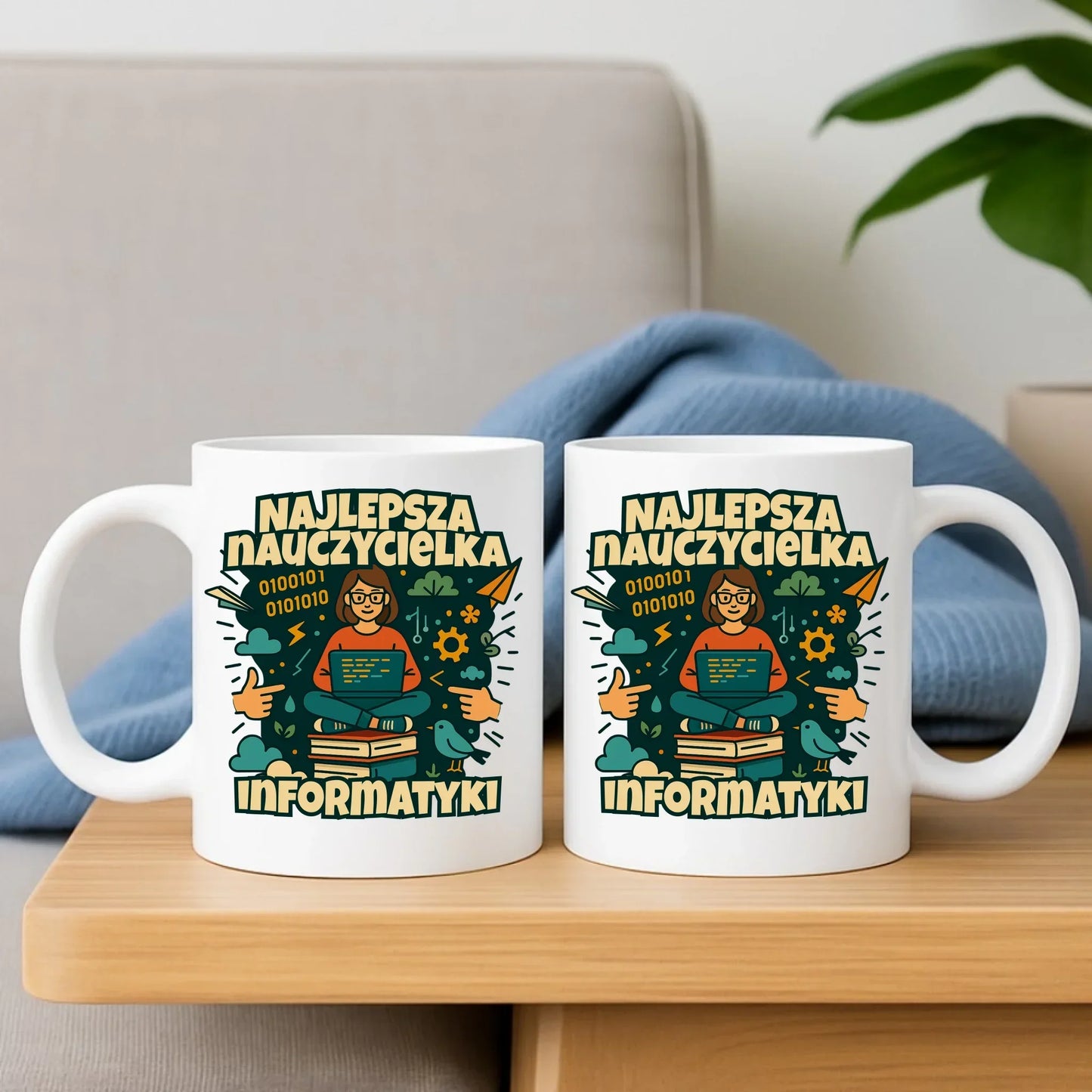 Najlepsza nauczycielka informatyki | Zestaw poduszka i kubek na prezent N51 - StoryCups.pl