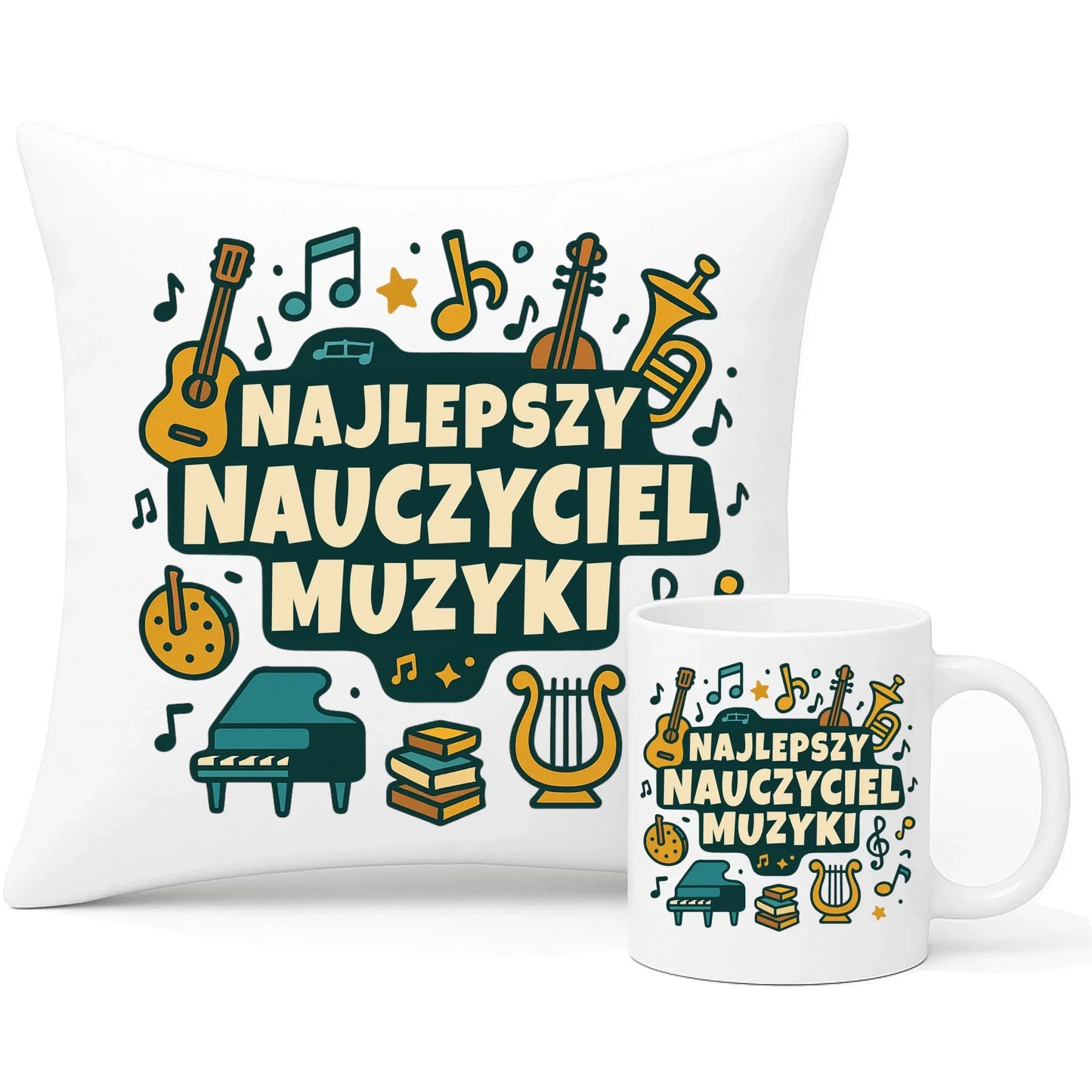 Najlepszy nauczyciel muzyki | Zestaw poduszka i kubek prezent dla nauczyciela N52 - StoryCups.pl