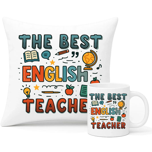 The best english teacher | Zestaw poduszka i kubek dla nauczyciela angielskiego N53 - StoryCups.pl