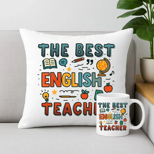 The best english teacher | Zestaw poduszka i kubek dla nauczyciela angielskiego N53 - StoryCups.pl