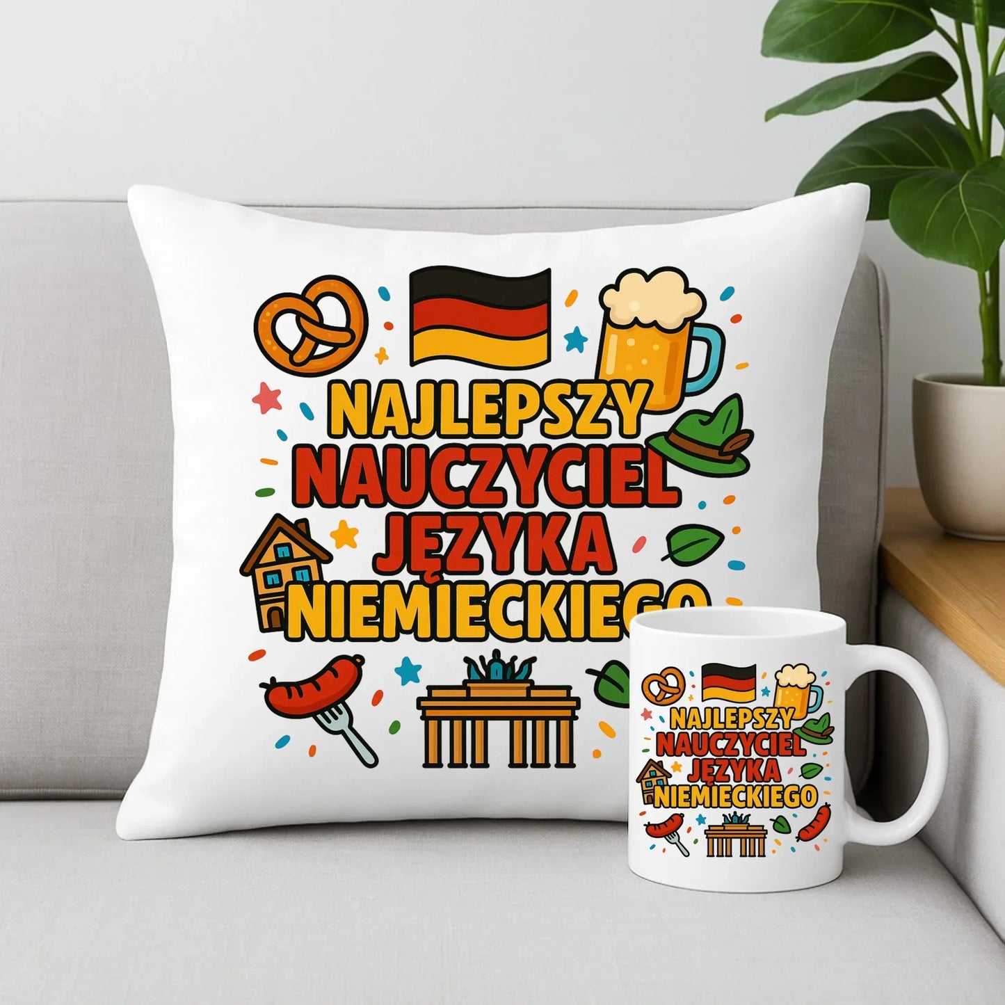 Najlepszy nauczyciel języka niemieckiego | Zestaw poduszka i kubek N54 - StoryCups.pl